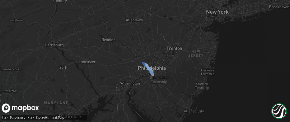 Hail map in Gladwyne, PA on July 11, 2026