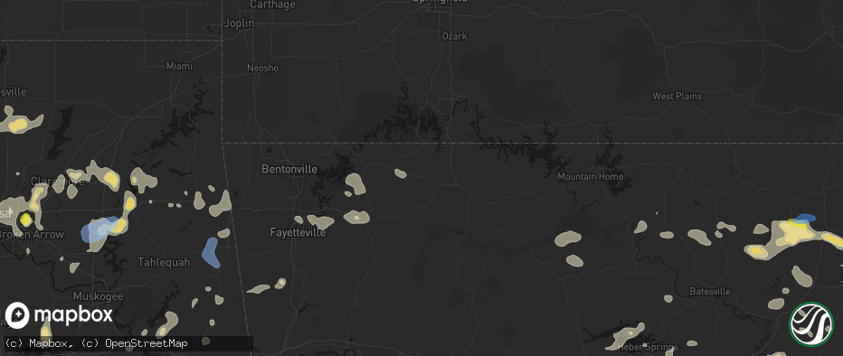Hail map in Green Forest, AR on July 11, 2026
