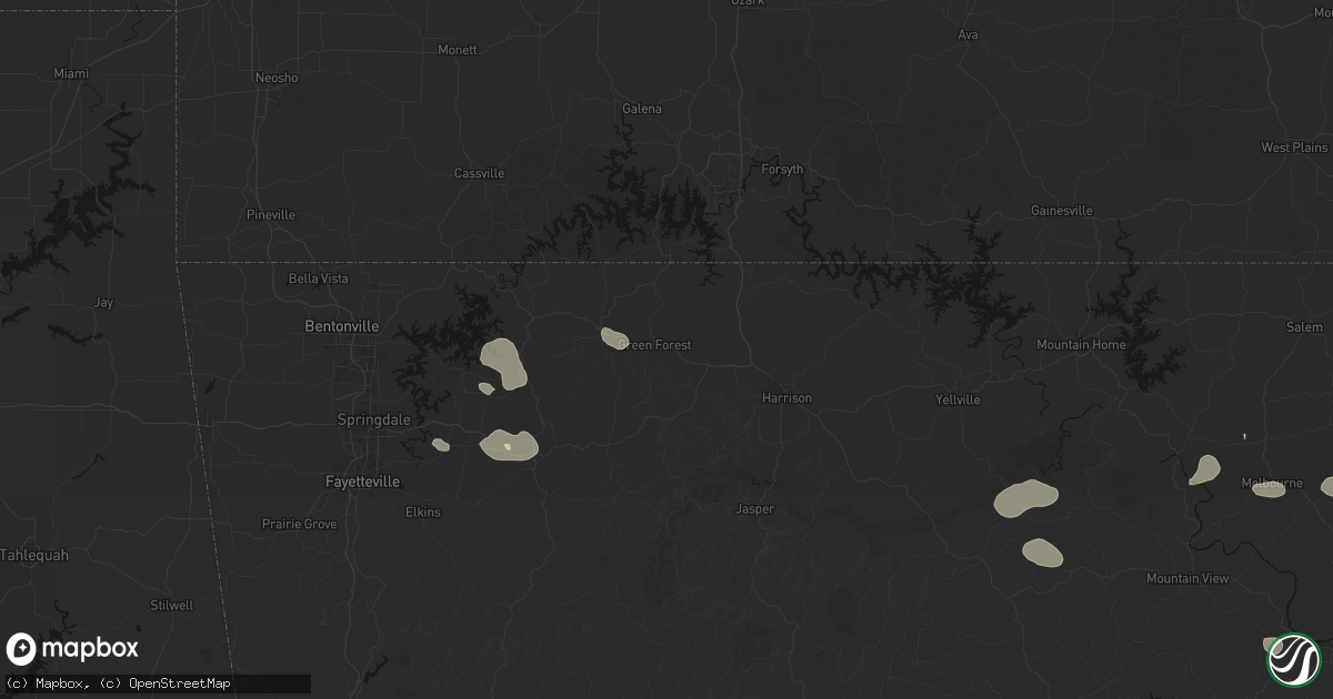 Hail map in Green Forest, AR on July 11, 2026