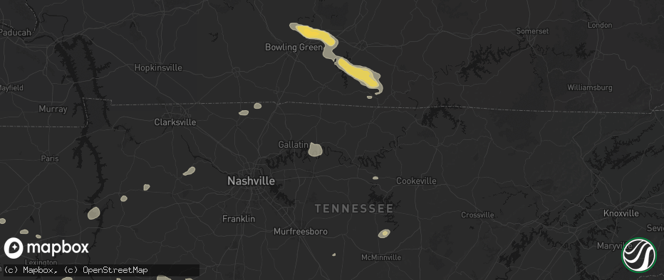 Hail map in Hartsville, TN on July 11, 2026