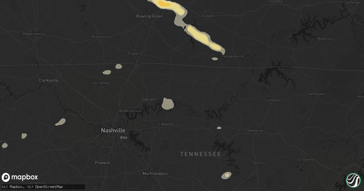 Hail map in Hartsville, TN on July 11, 2026