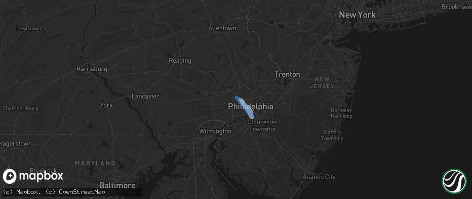 Hail map in Haverford, PA on July 11, 2026