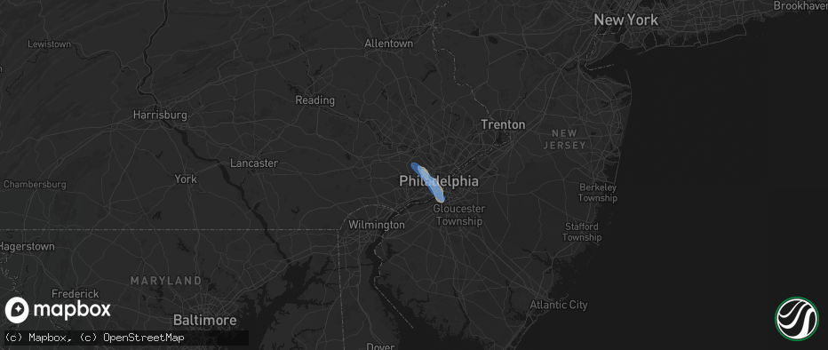 Hail map in Havertown, PA on July 11, 2026