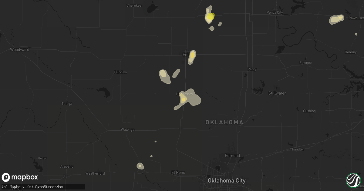 Hail map in Hennessey, OK on July 11, 2026