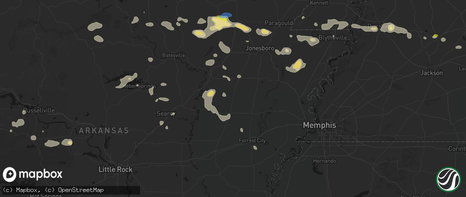 Hail map in Hickory Ridge, AR on July 11, 2026