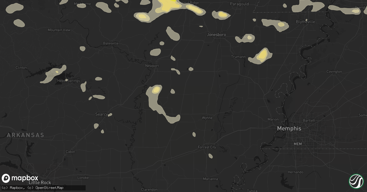 Hail map in Hickory Ridge, AR on July 11, 2026