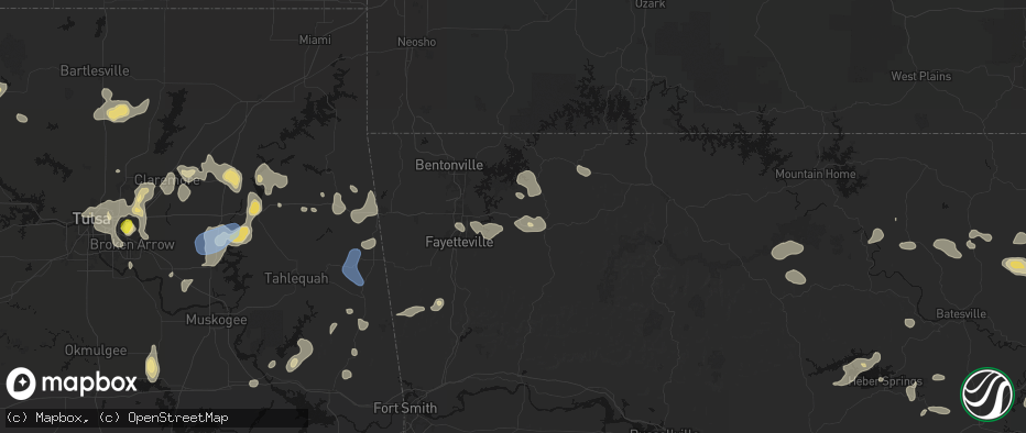 Hail map in Hindsville, AR on July 11, 2026
