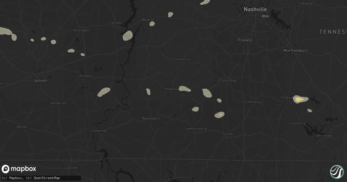 Hail map in Hohenwald, TN on July 11, 2026