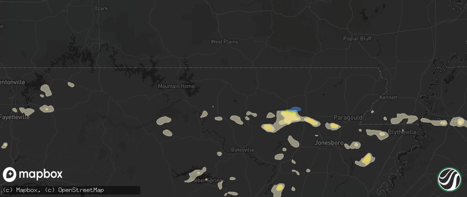 Hail map in Horseshoe Bend, AR on July 11, 2026