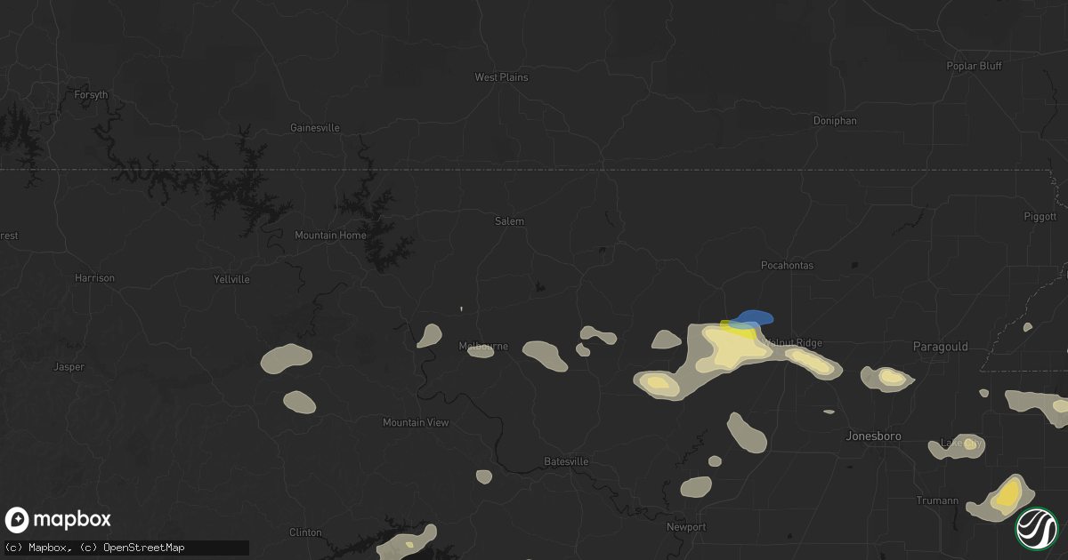 Hail map in Horseshoe Bend, AR on July 11, 2026