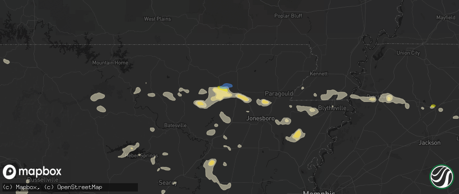 Hail map in Hoxie, AR on July 11, 2026