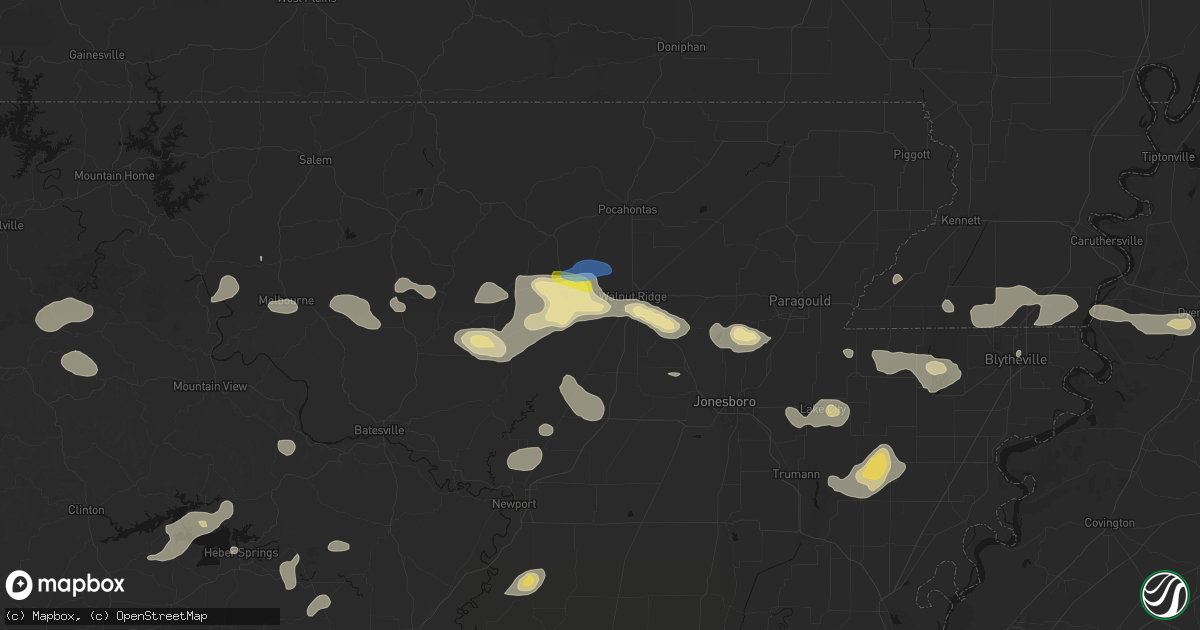 Hail map in Hoxie, AR on July 11, 2026