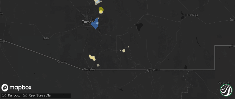 Hail map in Huachuca City, AZ on July 11, 2026