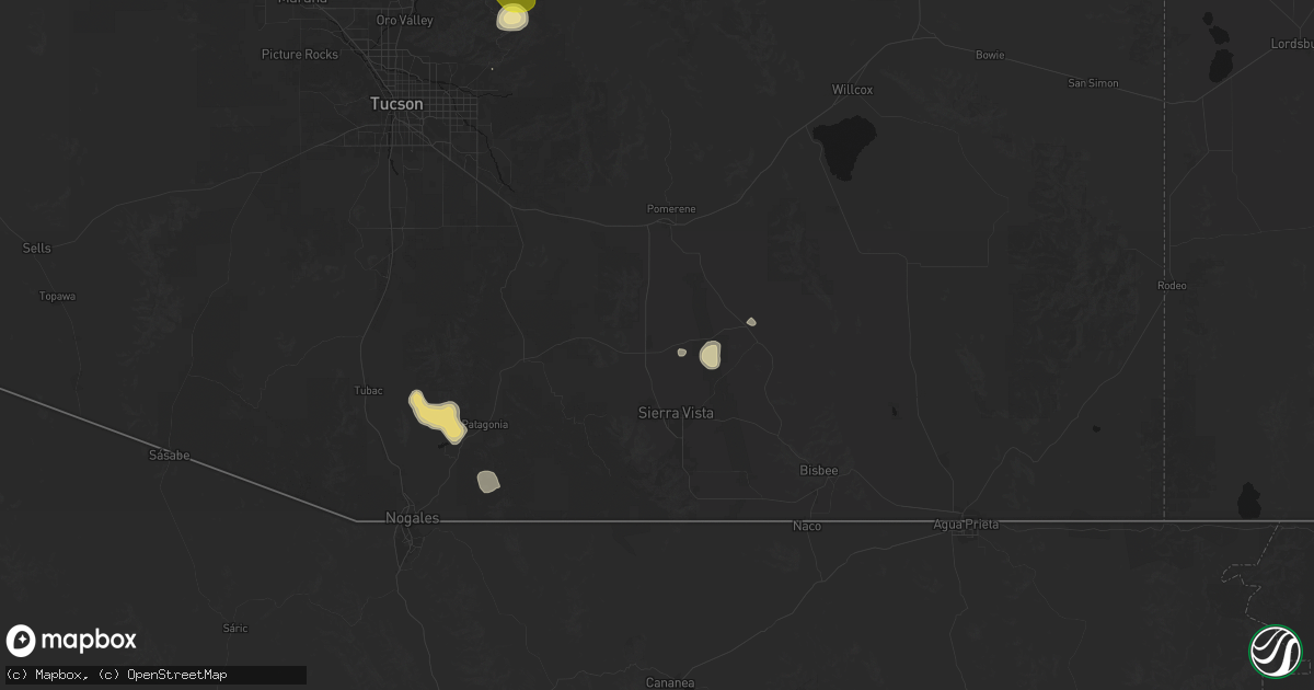 Hail map in Huachuca City, AZ on July 11, 2026
