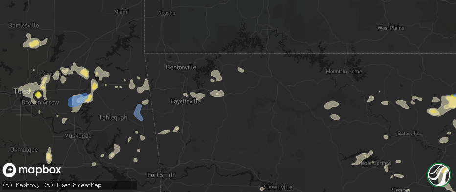 Hail map in Huntsville, AR on July 11, 2026