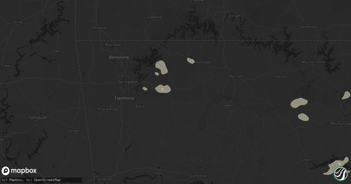 Hail map in Huntsville, AR on July 11, 2026
