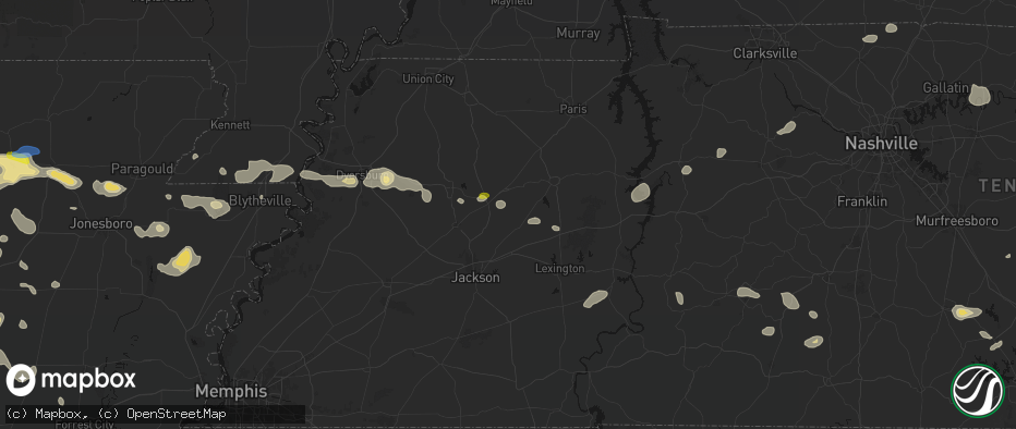 Hail map in Lavinia, TN on July 11, 2026