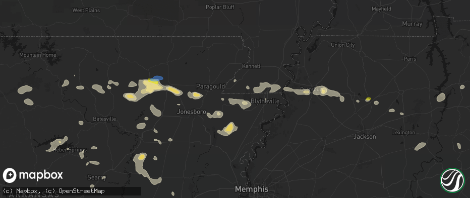 Hail map in Leachville, AR on July 11, 2026