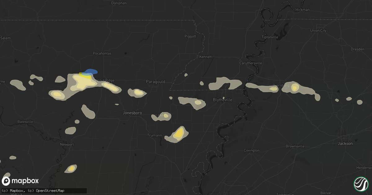 Hail map in Leachville, AR on July 11, 2026