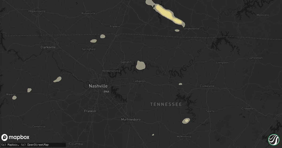 Hail map in Lebanon, TN on July 11, 2026