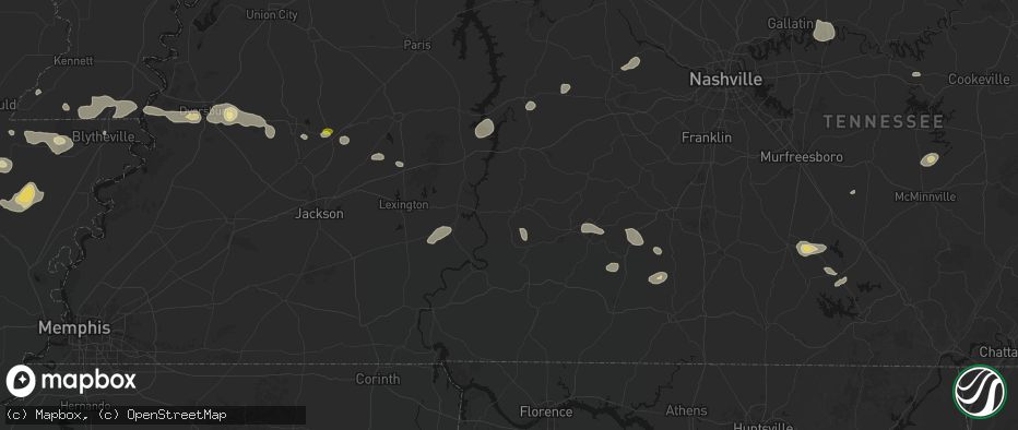 Hail map in Linden, TN on July 11, 2026
