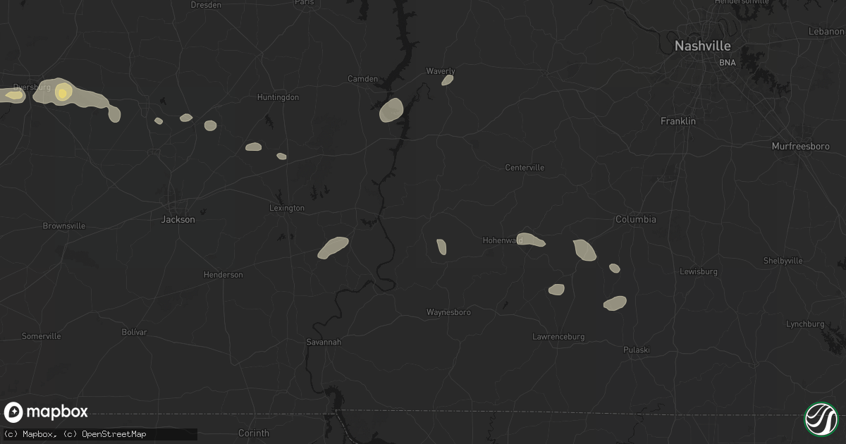 Hail map in Linden, TN on July 11, 2026