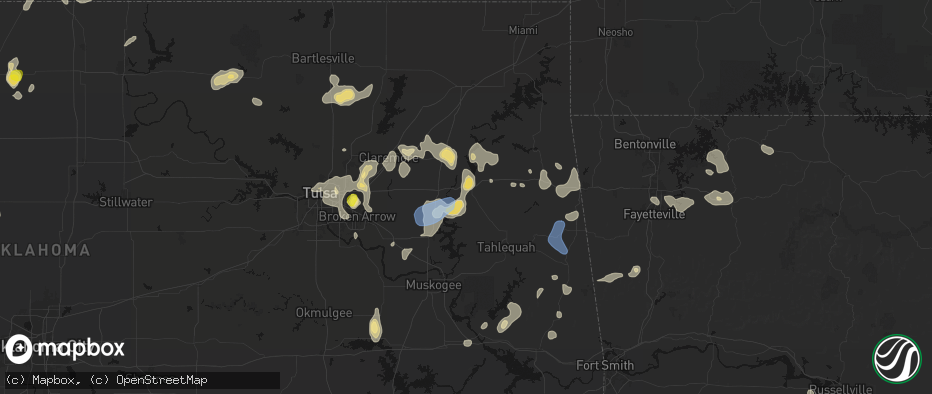 Hail map in Locust Grove, OK on July 11, 2026