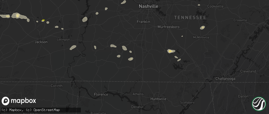 Hail map in Lynnville, TN on July 11, 2026