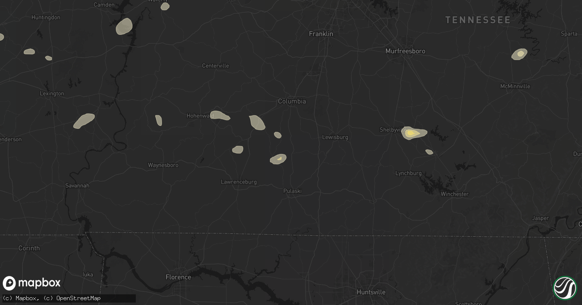 Hail map in Lynnville, TN on July 11, 2026