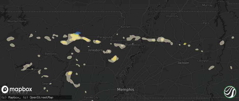 Hail map in Manila, AR on July 11, 2026
