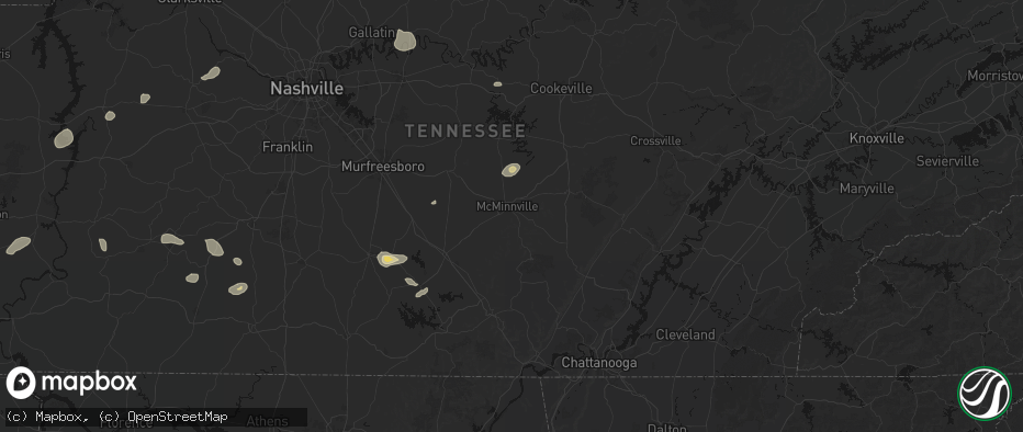 Hail map in Mcminnville, TN on July 11, 2026