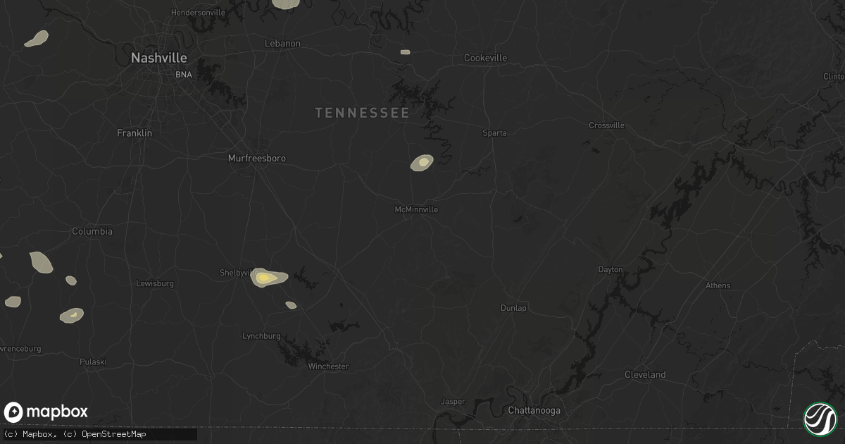 Hail map in Mcminnville, TN on July 11, 2026