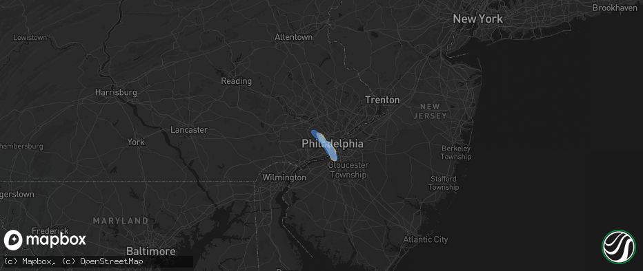 Hail map in Merion Station, PA on July 11, 2026
