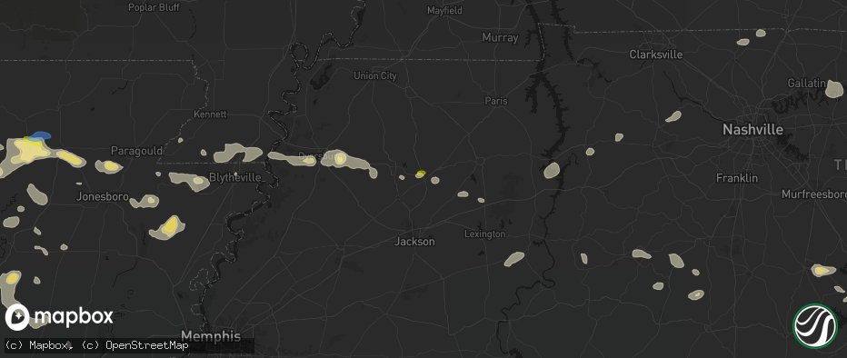 Hail map in Milan, TN on July 11, 2026