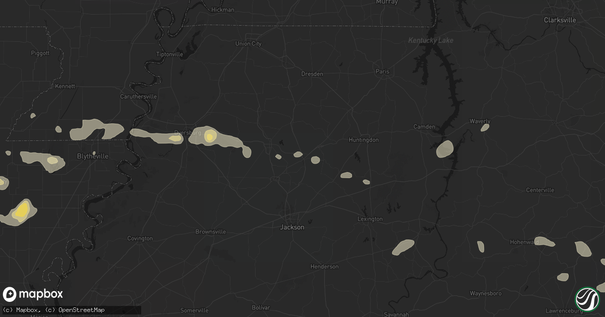 Hail map in Milan, TN on July 11, 2026