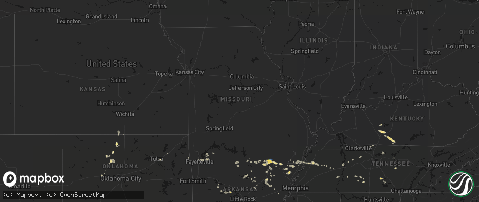 Hail map in Missouri on July 11, 2026