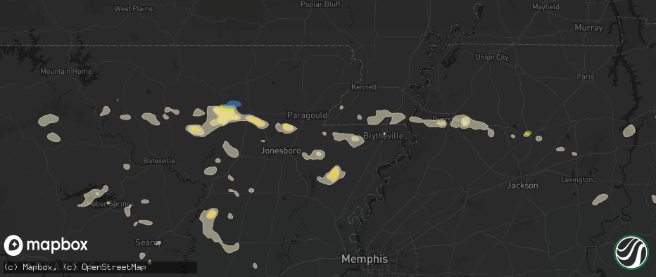 Hail map in Monette, AR on July 11, 2026