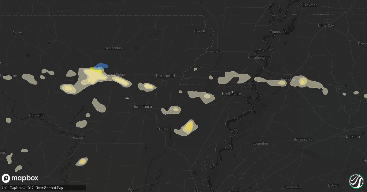 Hail map in Monette, AR on July 11, 2026