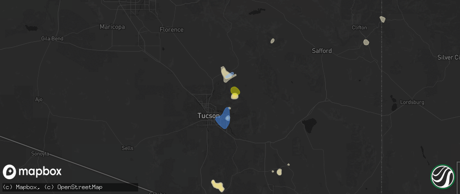 Hail map in Mount Lemmon, AZ on July 11, 2026