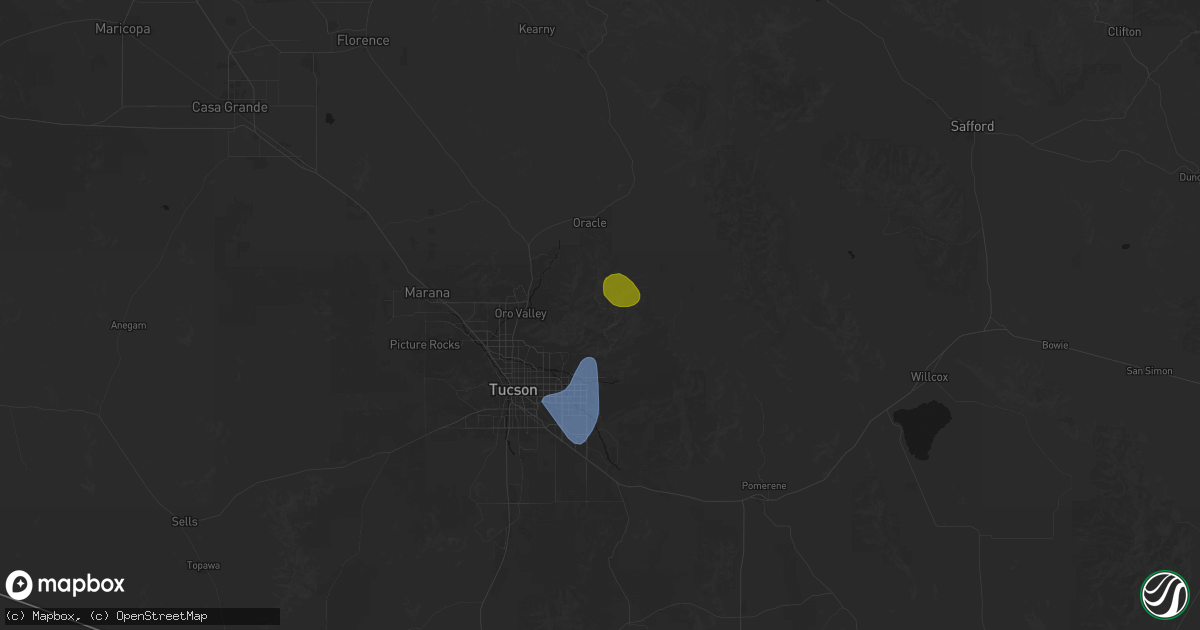 Hail map in Mount Lemmon, AZ on July 11, 2026