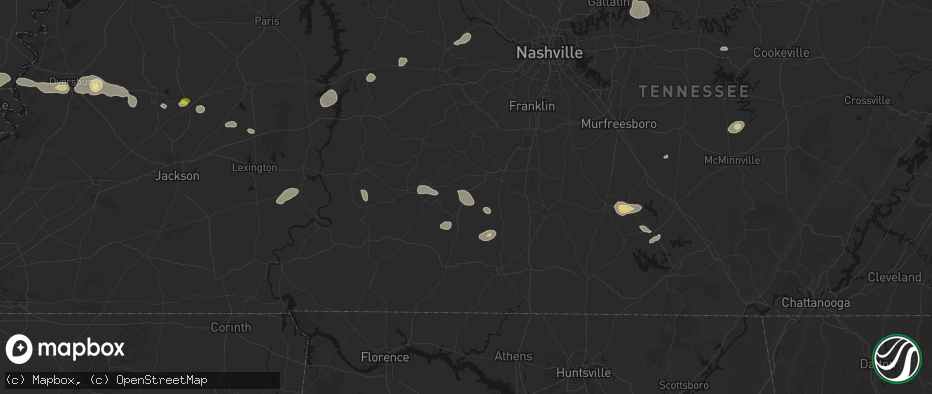 Hail map in Mount Pleasant, TN on July 11, 2026