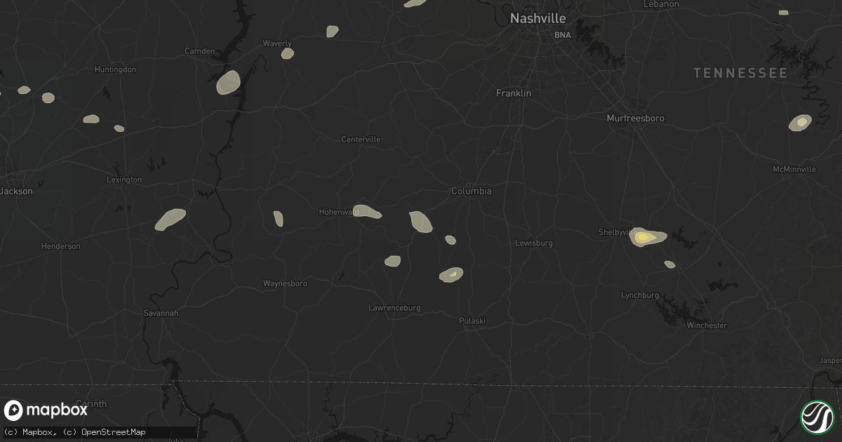 Hail map in Mount Pleasant, TN on July 11, 2026