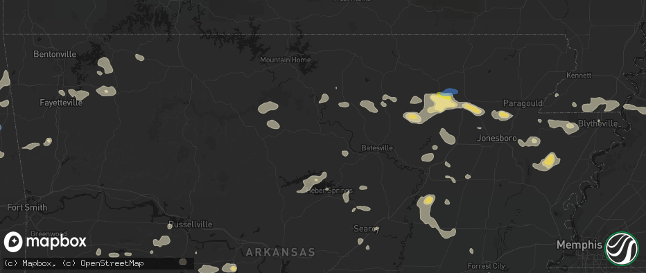 Hail map in Mountain View, AR on July 11, 2026