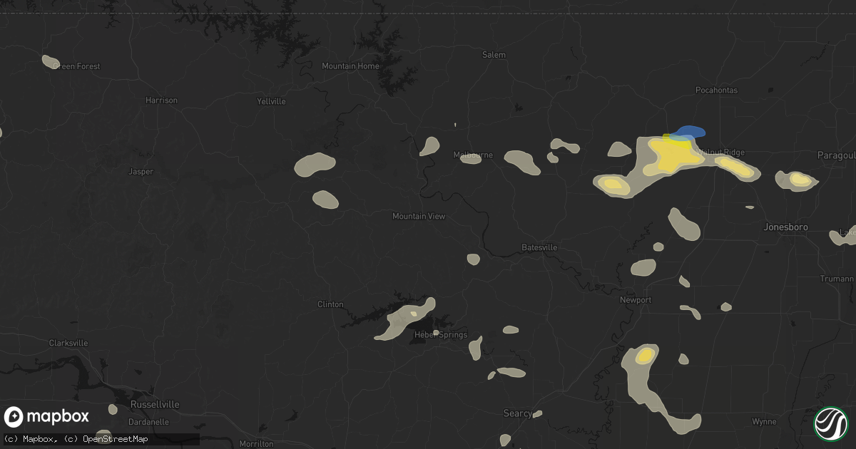 Hail map in Mountain View, AR on July 11, 2026