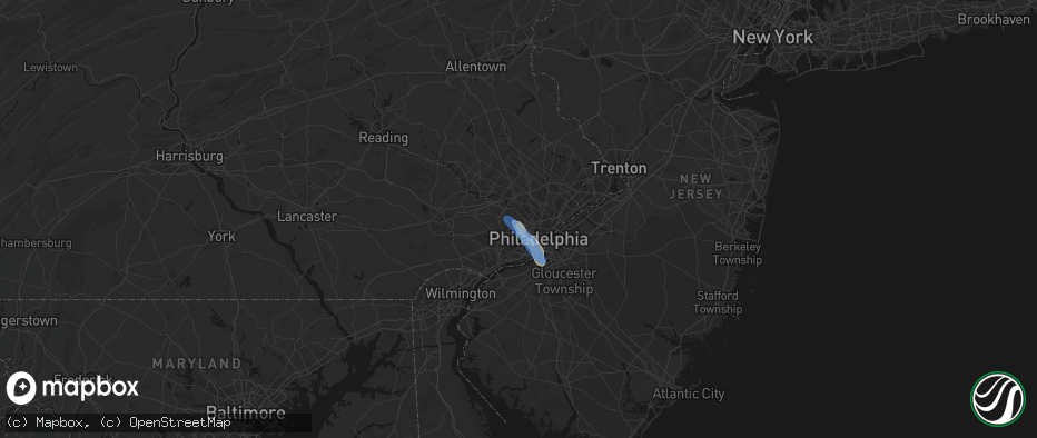 Hail map in Narberth, PA on July 11, 2026