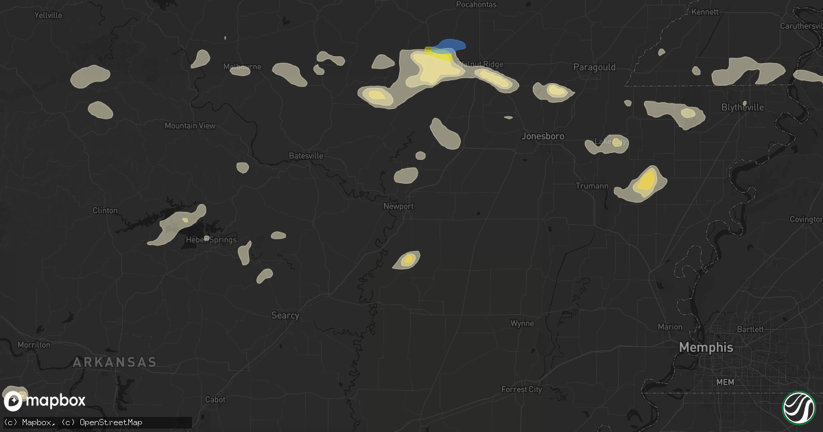 Hail map in Newport, AR on July 11, 2026