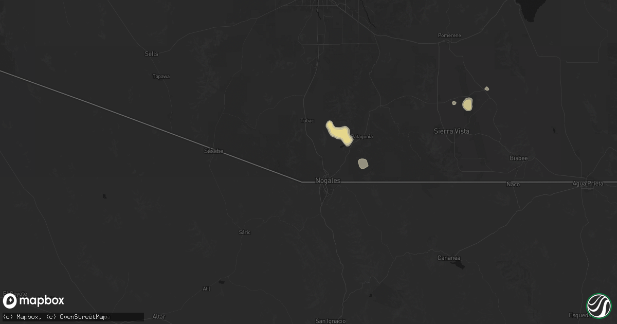 Hail map in Nogales, AZ on July 11, 2026