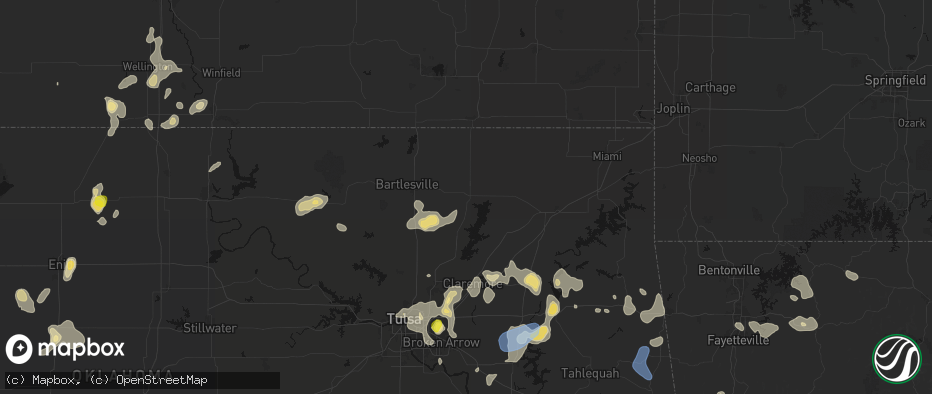 Hail map in Nowata, OK on July 11, 2026