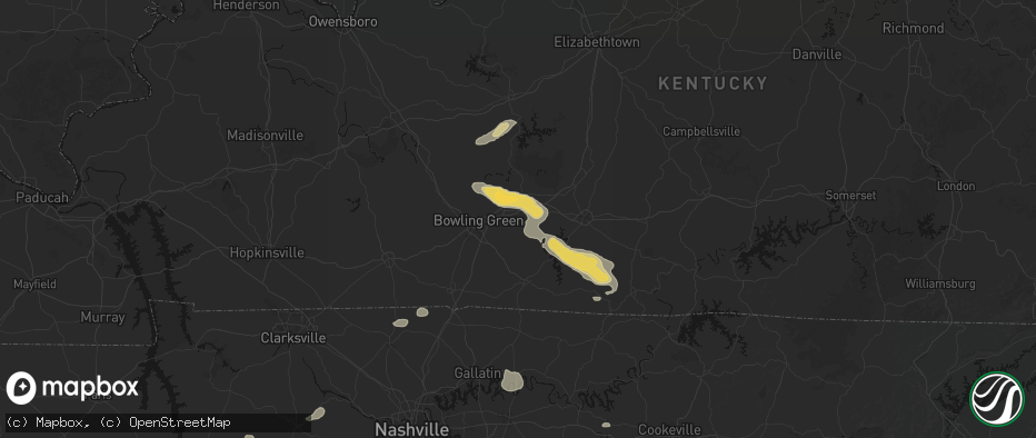 Hail map in Oakland, KY on July 11, 2026