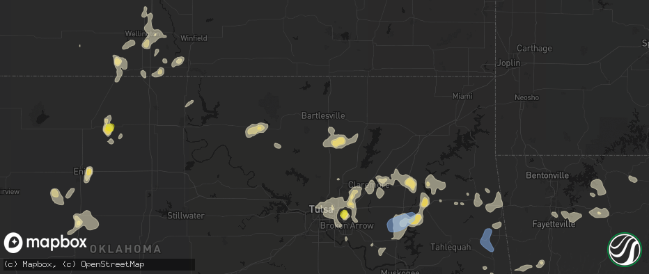 Hail map in Ochelata, OK on July 11, 2026